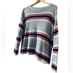 Purple Snow Knit Striped Cropped Crew Fall Sweater
